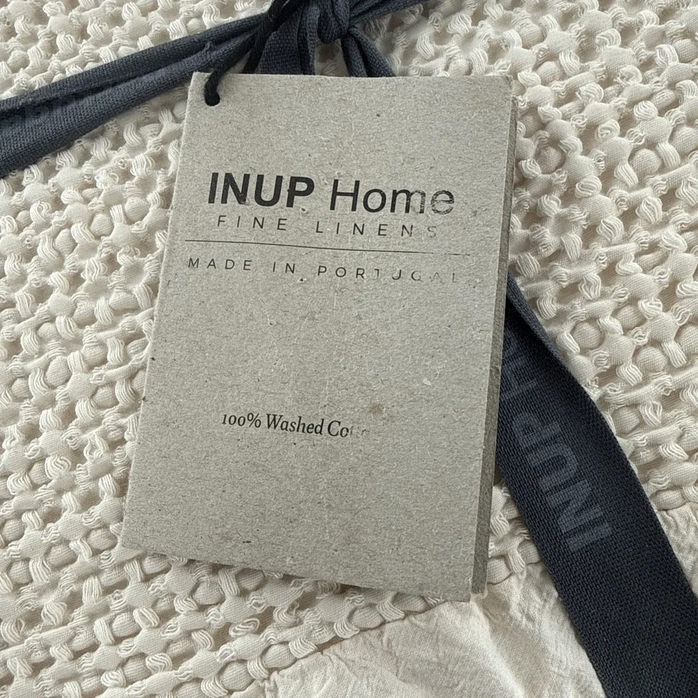 INUP Home Portugal Queen Coverlet Cream 100%‎ Washed Cotton Waffle Ruffle Fringe